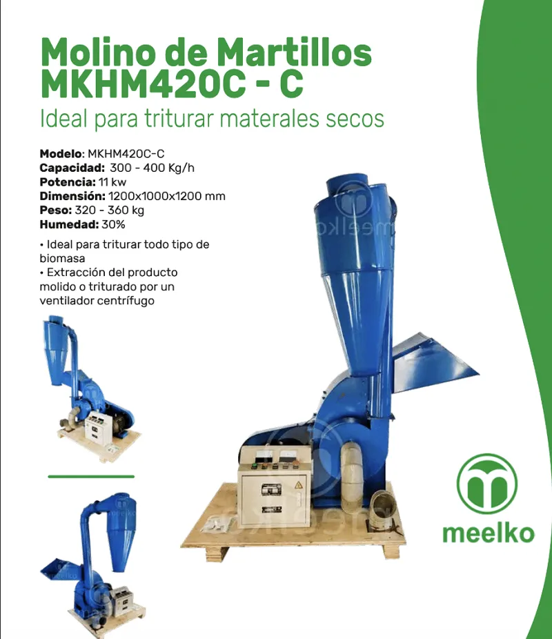 Imagen del producto Molino Triturador de Biomasa MKH420C-C de 11 kW - Meelko